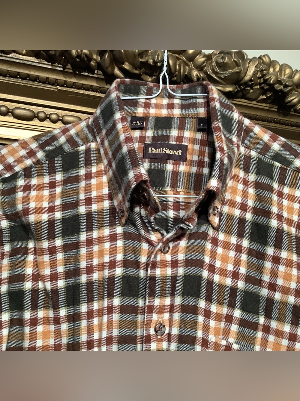Paul Stuart Brown Plaid Flannel Shirt Button Down - Men’s Size Medium - EUC